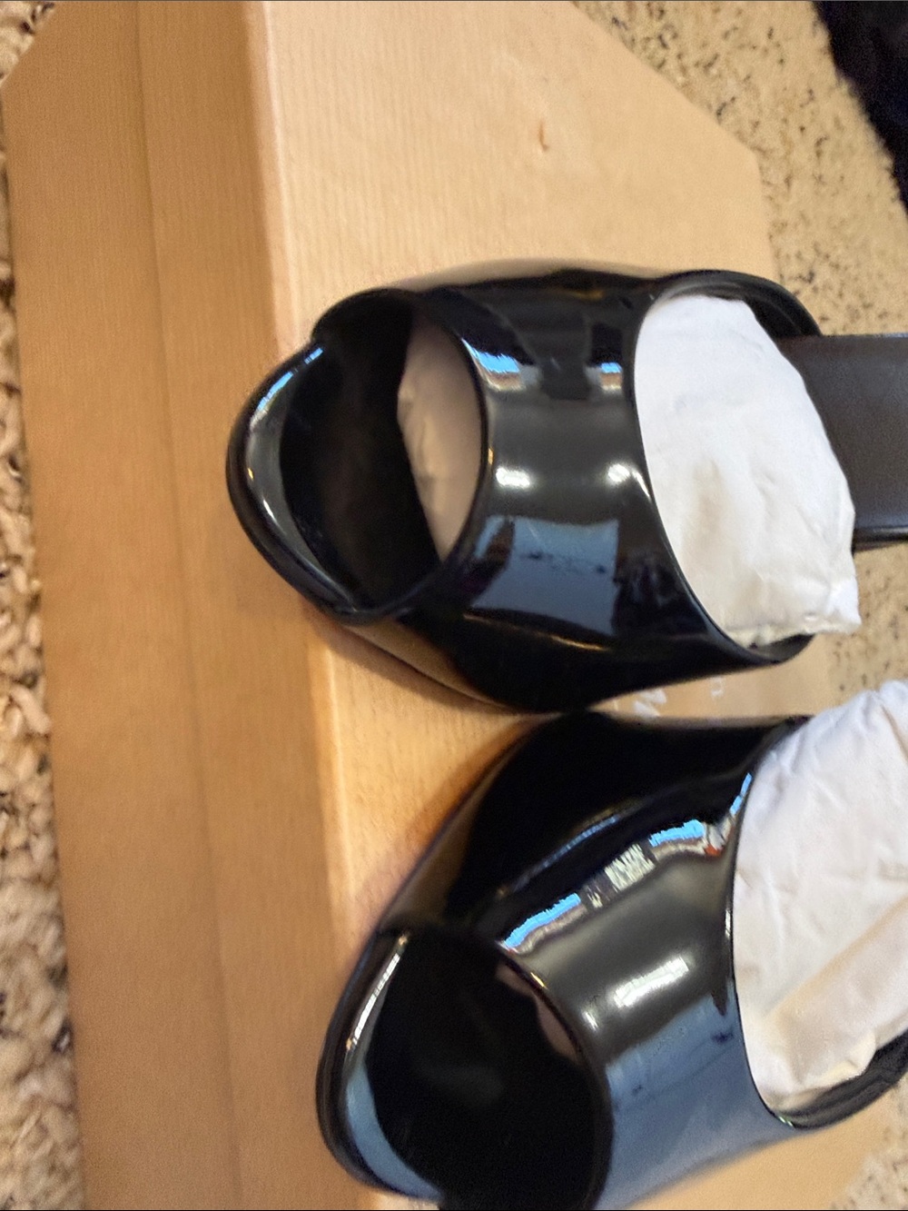 Christian Louboutin Me Dolly Black Patent Peep-Toe Slide Mules - Picture 2 of 8